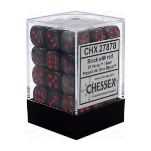 Chessex Signature 12mm D6 with pips Dice Blocks (36 Dice) - Velvet Black with Red